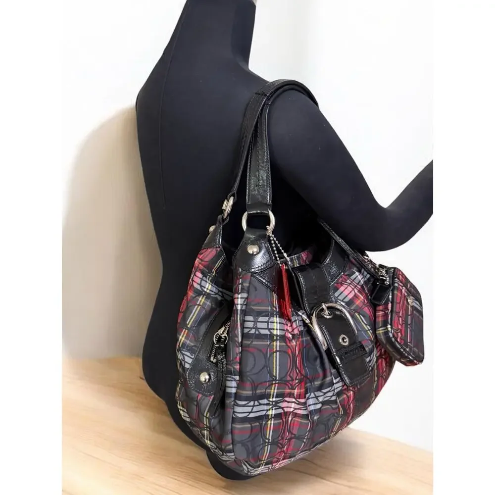 Y2K Coach F15487 Soho Pleated Signature Tartan Hobo Bag 3 Piece Set